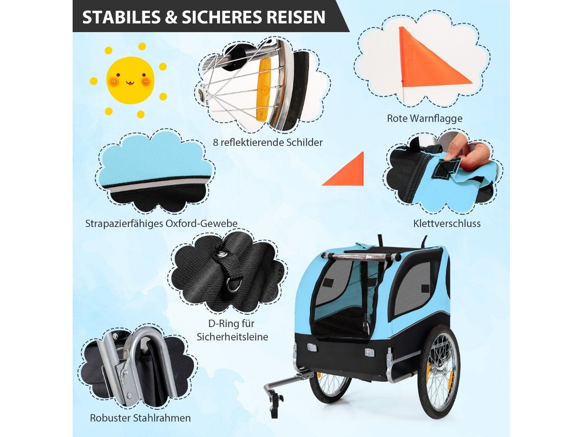 Reboque de bicicleta pet com recursos de segurança