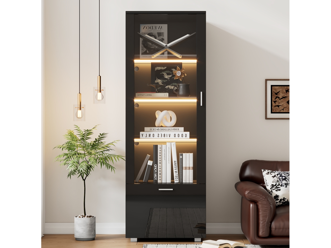 Vitrine Preta Led Acrílico, 3 Prateleiras. Ge