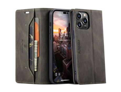 Capa Quedas Bloqueio Rfid Para Iphone 14 Pro Autspace Pele Sintética Castanho