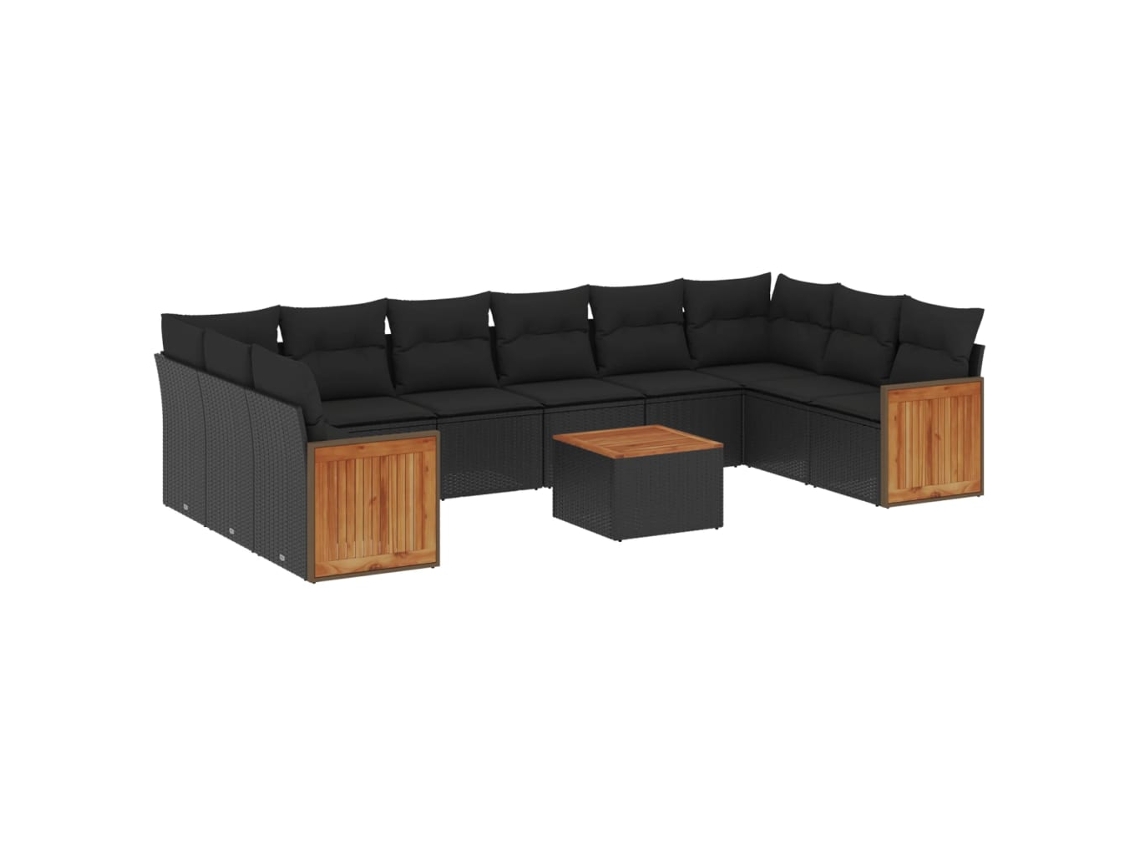 Maison Exclusive - 11 Pcs Conjunto Sofás De Jardim C/ Almofadões Vime Pe Preto