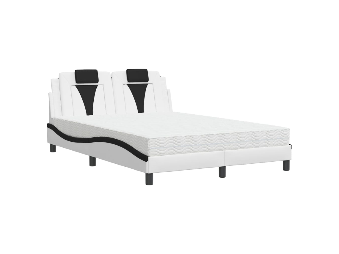 Cama Viana com Colchão 140x200 Cm Couro Artificial Preto e Branco MAISON EXCLUSIVE