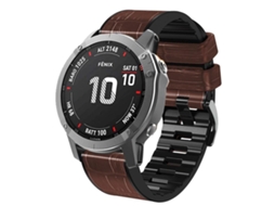 Bracelete Garmin Quickfit Silicone e Couro Textura de Crocodilo Café XIAOMOYU (26mm)