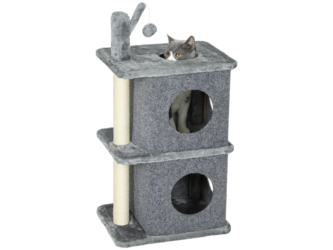 Torre para Gatos, 3 Andares, com Canis, Superfície Confortável, Bola, Cinza, 43x33x80cm | S/MARCA