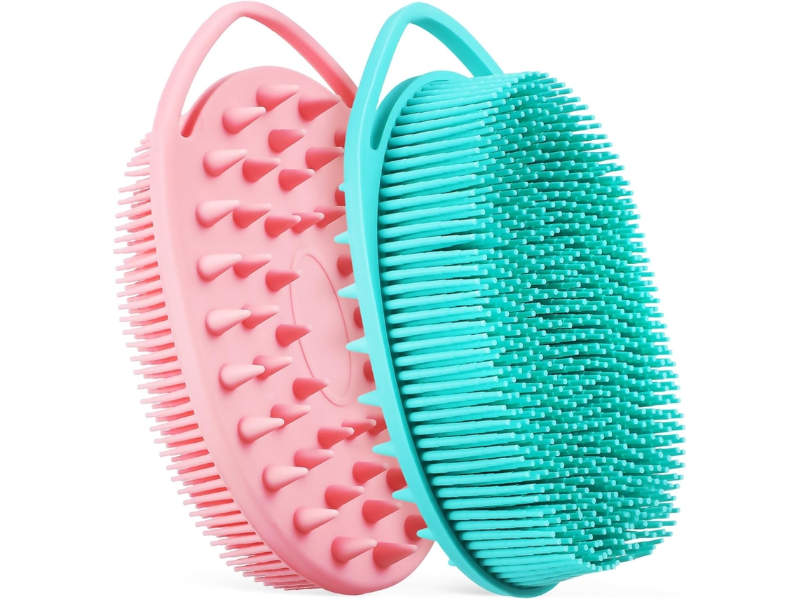 Conjunto De 2 Escovas Silicone Para Banho Happyyami Com Gancho Esfoliação Corporal E Massagem Relaxante