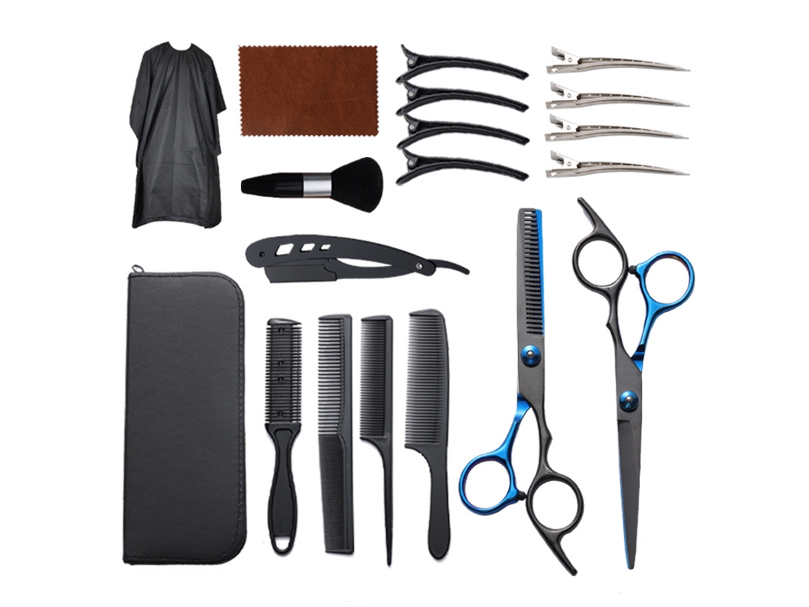 Kit De Tesoura De Corte Cabelo, 19pcs Para Uso Em Salão De Beleza E Em Casa (preto-azul) Cuich