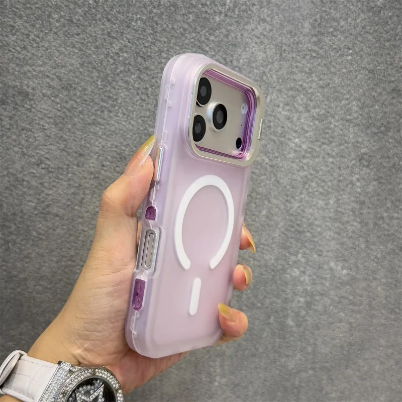 Capa Magnética Para Celular Com Suporte Para Lente (iphone 13 Pro Roxo), Acabamento Fosco, Resistente A Impactos.