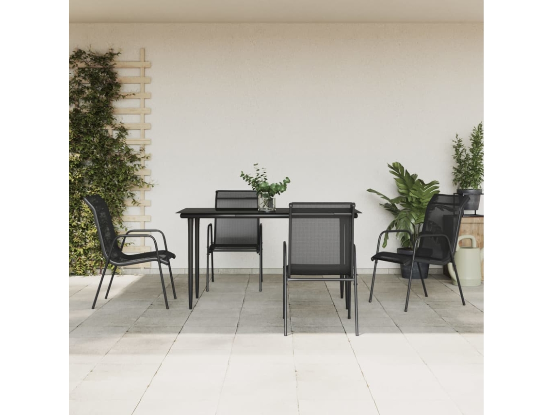 Vidaxl 5 Pcs Conjunto De Jantar Para Jardim Aço E Textilene Preto