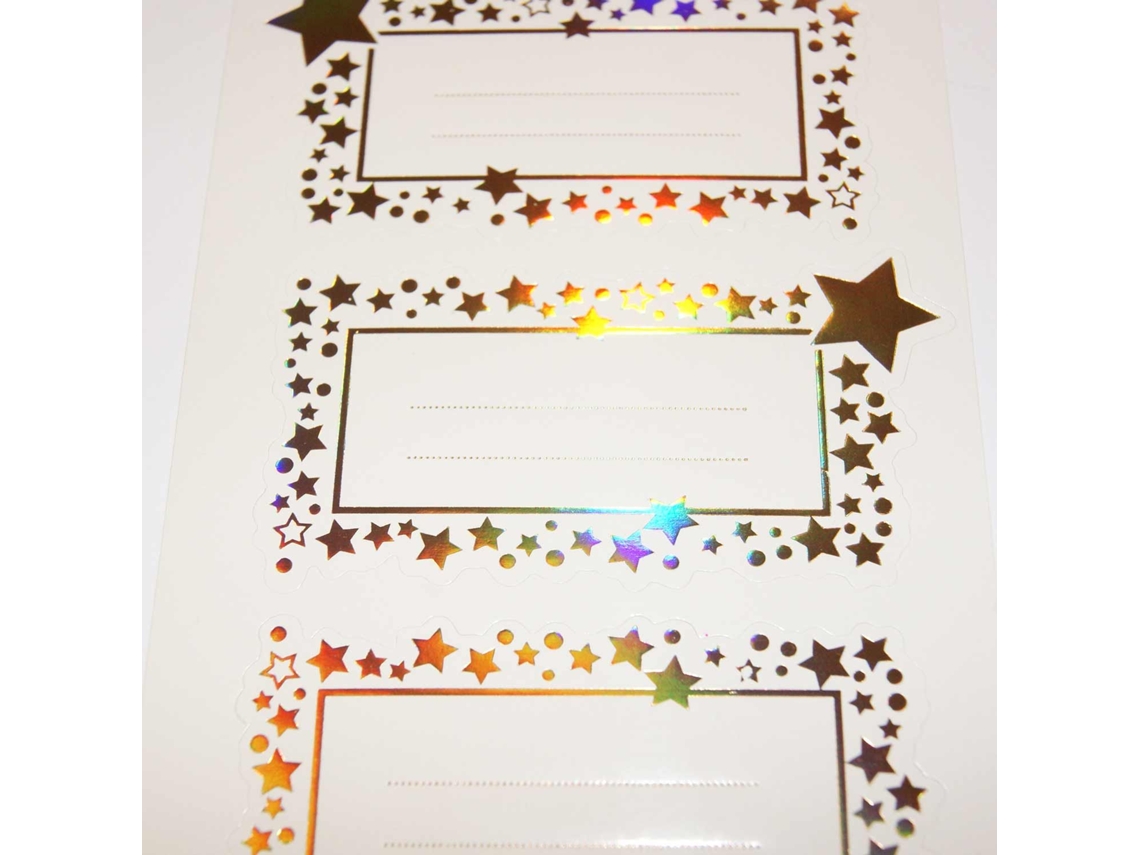 12 Etiquetas GLOBAL GIFT Adesivas de Natal Estrelas Douradas Iridescentes