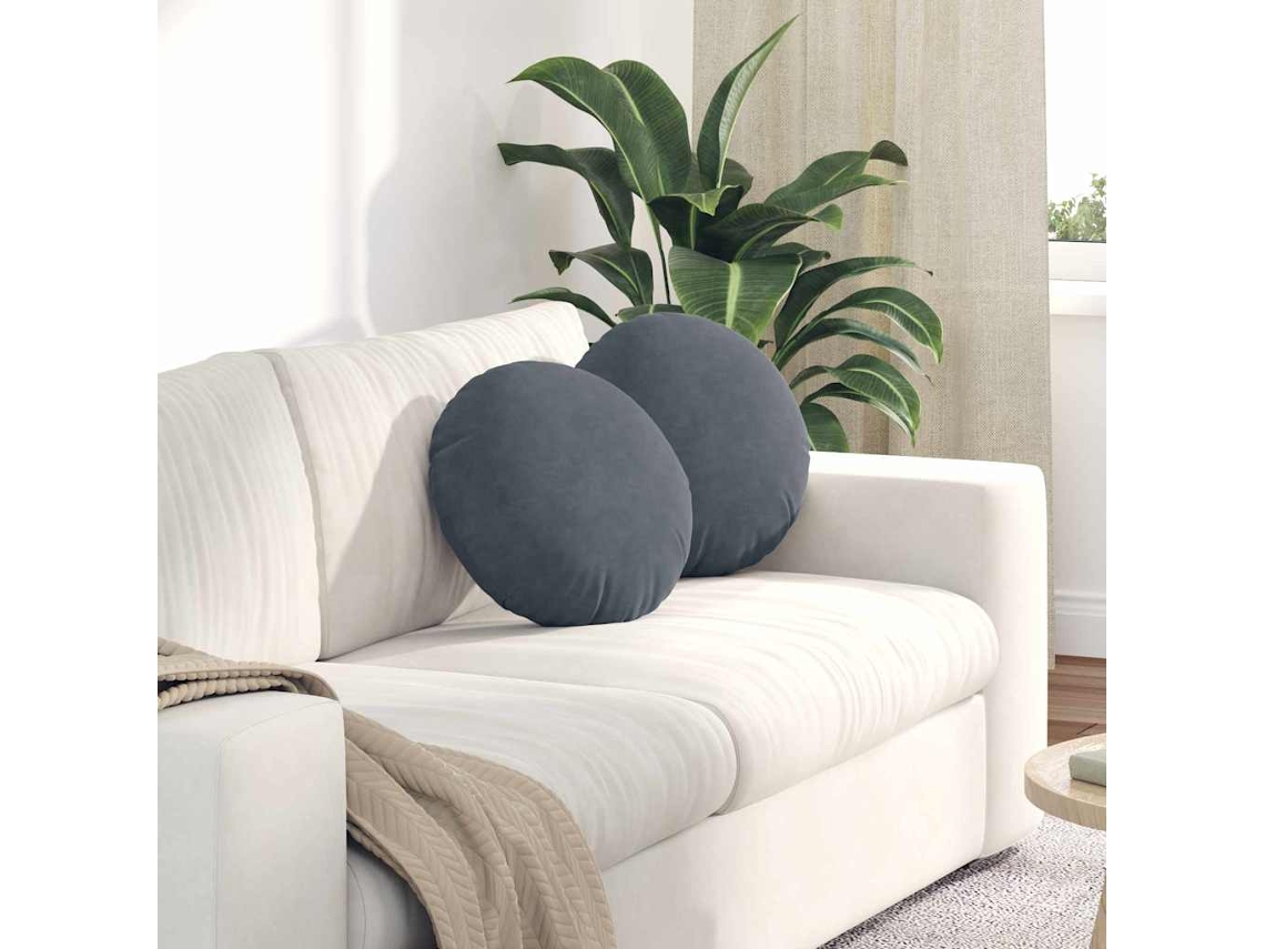 Vidaxl Almofadas De Assento 2 Pcs Cinza Escuro Ø 40 X 13 Cm Veludo