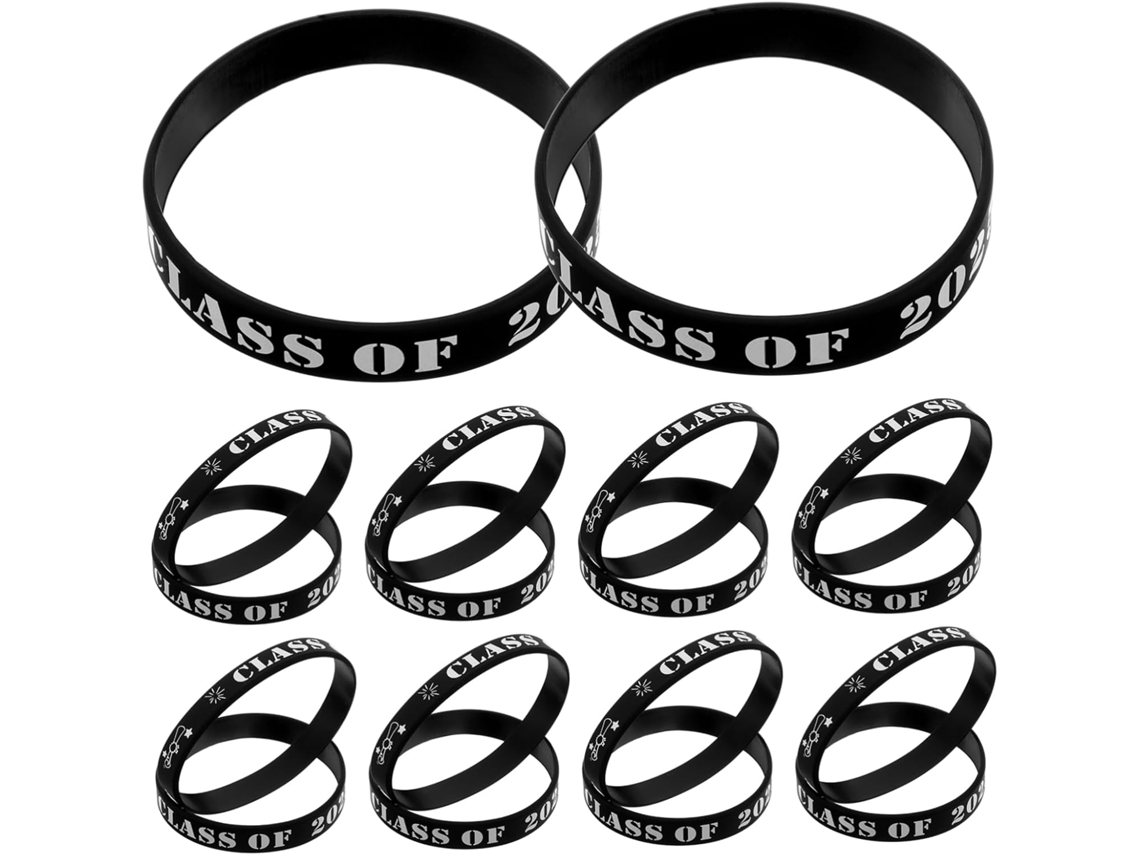 Pulseiras De Formatura Veemoon 2025, Silicone Preto, 20 Unidades, Acessório Para Festa De Formatura, Faixas Elásticas