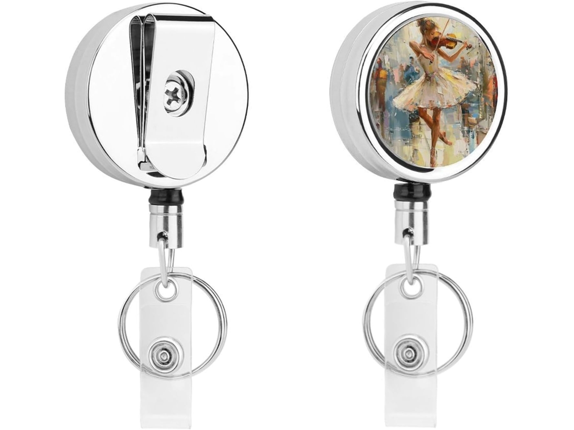 Porta Crachá Retrátil Com Clipe Identificação, Ideal Balé E Violino, Com Suporte Retrátil, Chaveiro