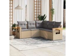 Vidaxl 5 Pcs Conjunto De Sofás P/ Jardim Com Almofadões Vime Pe Bege