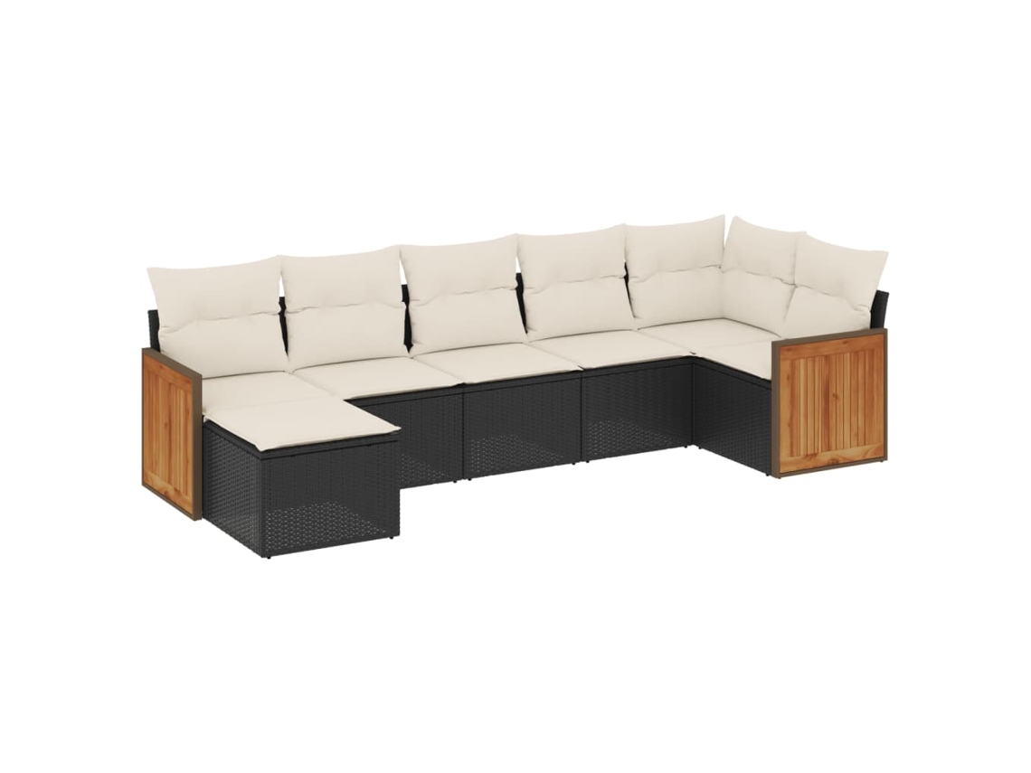 Conjunto de 7 Sofás para Jardim com Almofadões Vime Pe Preto MAISON EXCLUSIVE (7 pcs)