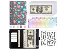 A6 Love Eiffel Tower Korean Macaron Pu Leather Journal Cover Gray, With 8-zipper Pockets, 12 A6 Cash Budget Cards, And