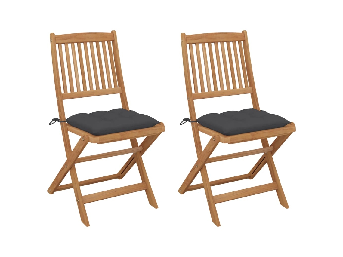 Cadeiras Dobráveis Jardim C/ Almofadões 2 Pcs Acácia Maciça Dkd Home Decor