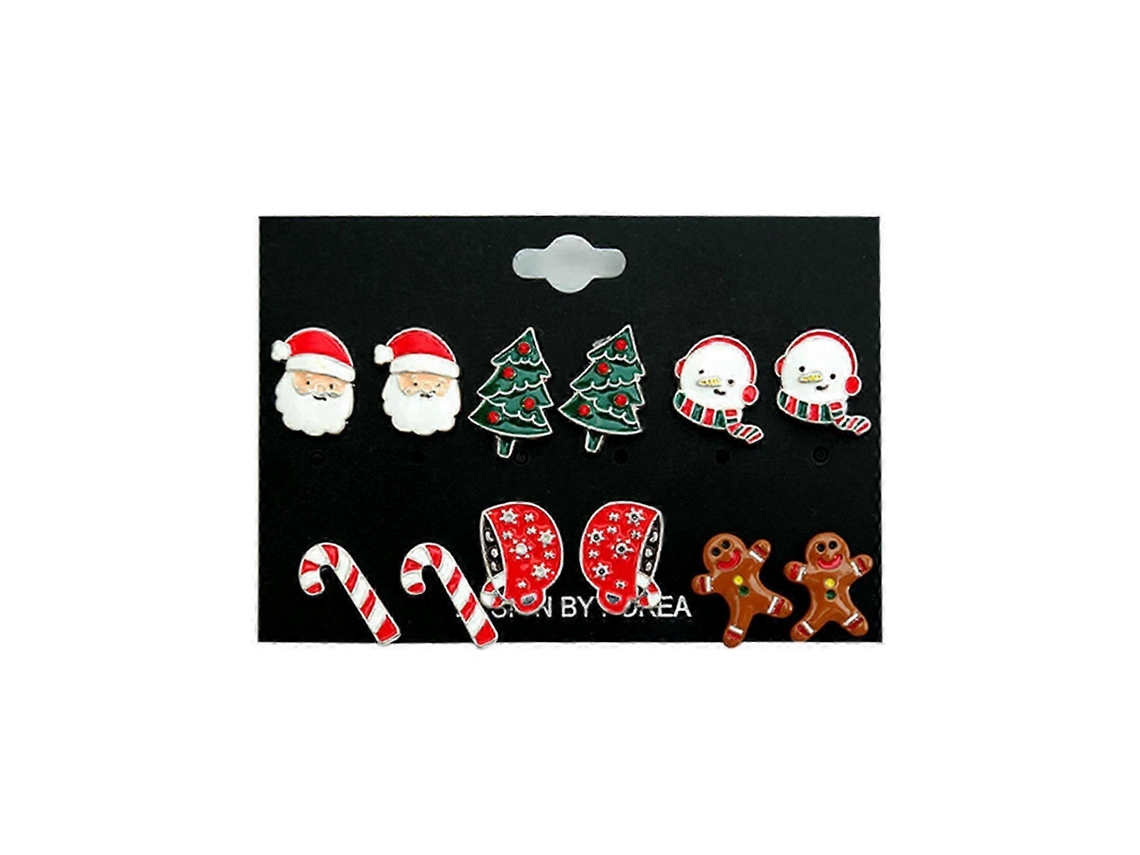 Conjunto De Brincos De Natal, Multicolor, Com Formas De Bambu, Árvore, Boneco De Neve E Papai Noel