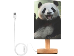 Abajur De Cabeceira Led Em Formato Panda, Perfeito Para Quarto, Leitura Com Cúpula De Tecido, Base De Madeira E Porta