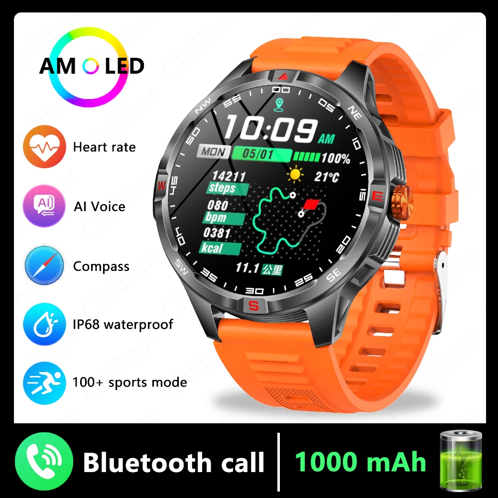 (laranja) Smartwatch, Navegação Gps, Bússola, À Prova D'água, Esportes E Fitness