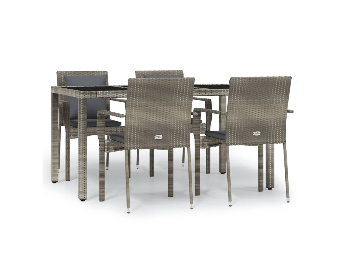 Conjunto de 5 Jantar para Jardim com Almofadões Vime Pe Cinza MAISON EXCLUSIVE