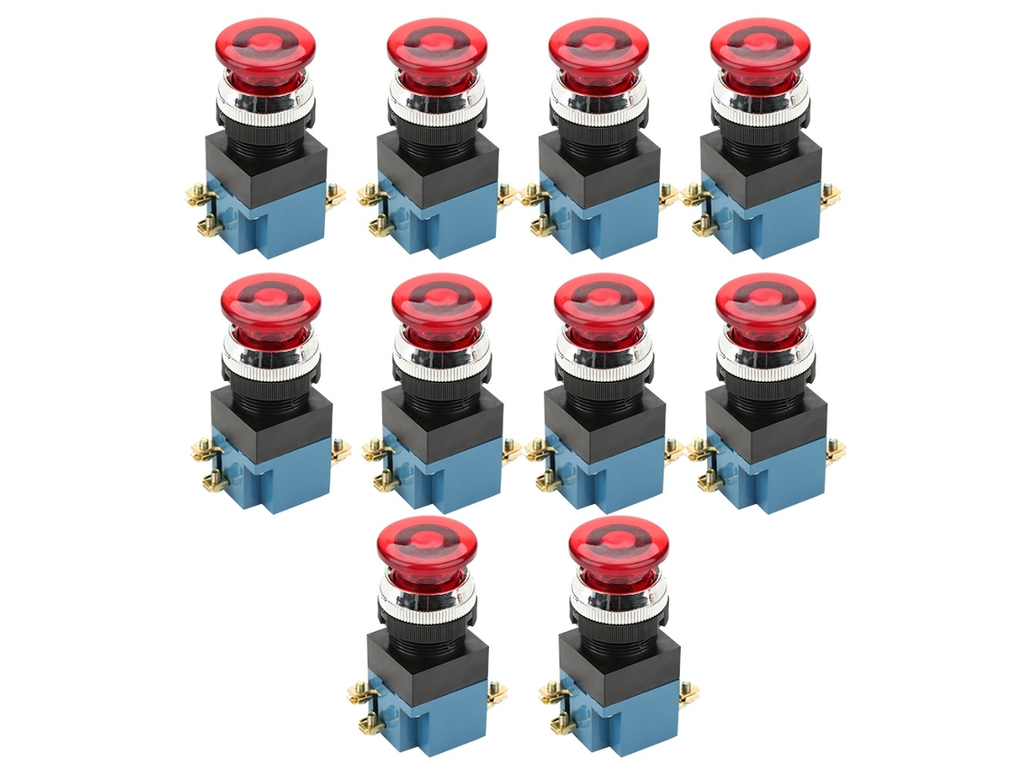 Interruptor De Botão Cogumelo Com Reset Automático 1no 1nc 25mm La19-11j Vermelho 10pcs