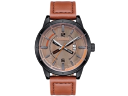 Reloj De Pulsera Hombre De Cuero Pu Con Dial Redondo Calendario Cuarzo Marrón Nary Business