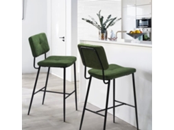 Conjunto De 2 Banquetas De Bar Escandinavas Em Tecido Verde, Cadeiras Altas Com Encosto E Descanso Para Os Pés, Altura Do Assento 74 Cm Meubles Cosy