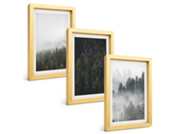 Quadros Decorativos Para Paredeflorestas Verdes, Neblina, Natureza Moldura Dourada Quadros Para O Escritório Espelharte (3 Peças 20x30 Cm)