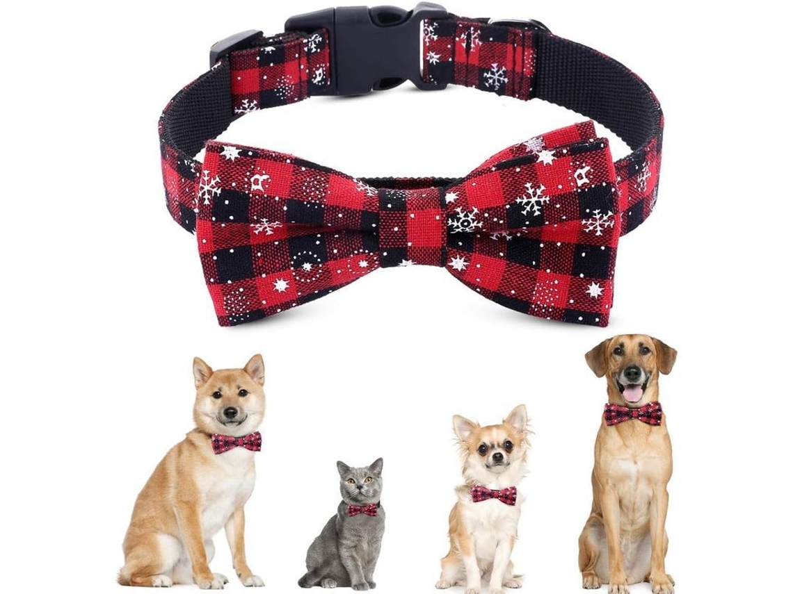 Collar Para Perro Gato Navideño Padrão Neve Ajustável Nylon Laços Correia Tamanho S