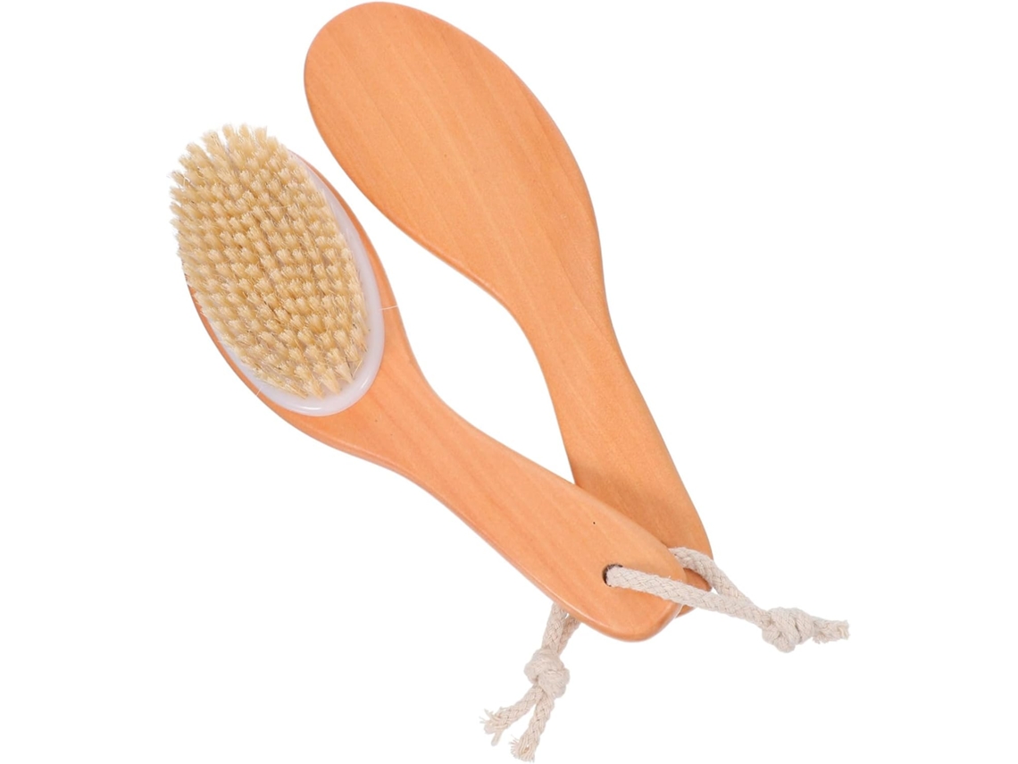 Conjunto De 2 Escovas Esfoliantes Corporais Partykindom Com Cabo Ergonômico Madeira E Cerdas Naturais Para Massagem, Spa