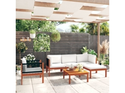 Vidaxl Conjunto De Lounge De Jardim Vidaxl Com 6 Peças E Almofadas Em Madeira De Acácia Creme E Corda
