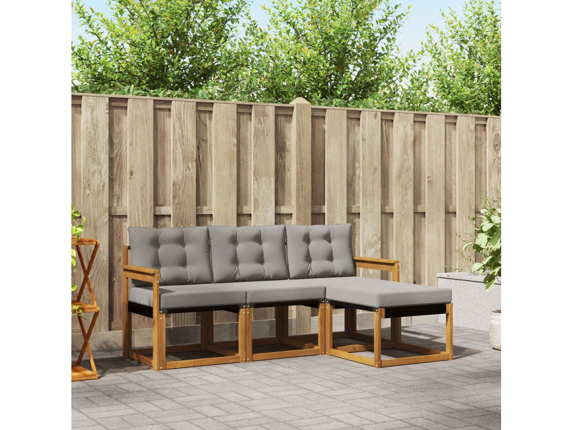 Vidaxl Conjunto De Sofás Para Exterior 4 Unid. Cinza Natural E Claro