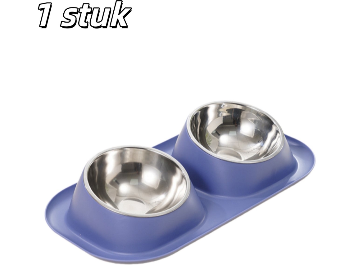 1 Unidade - Tigela Dupla Para Pets, Suporte Para Pescoço, À Prova De Vazamentos, Aço Inoxidável, Para Cachorros E Gatos, Azul