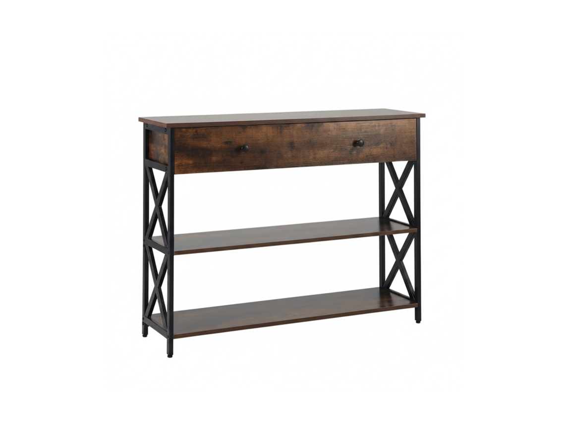 Mesa De Console Relaxdays, Industrial, 80x100x30 Cm, Metal, Mdf, Consola Estreita Com Gaveta, Hall, Castanho/preto