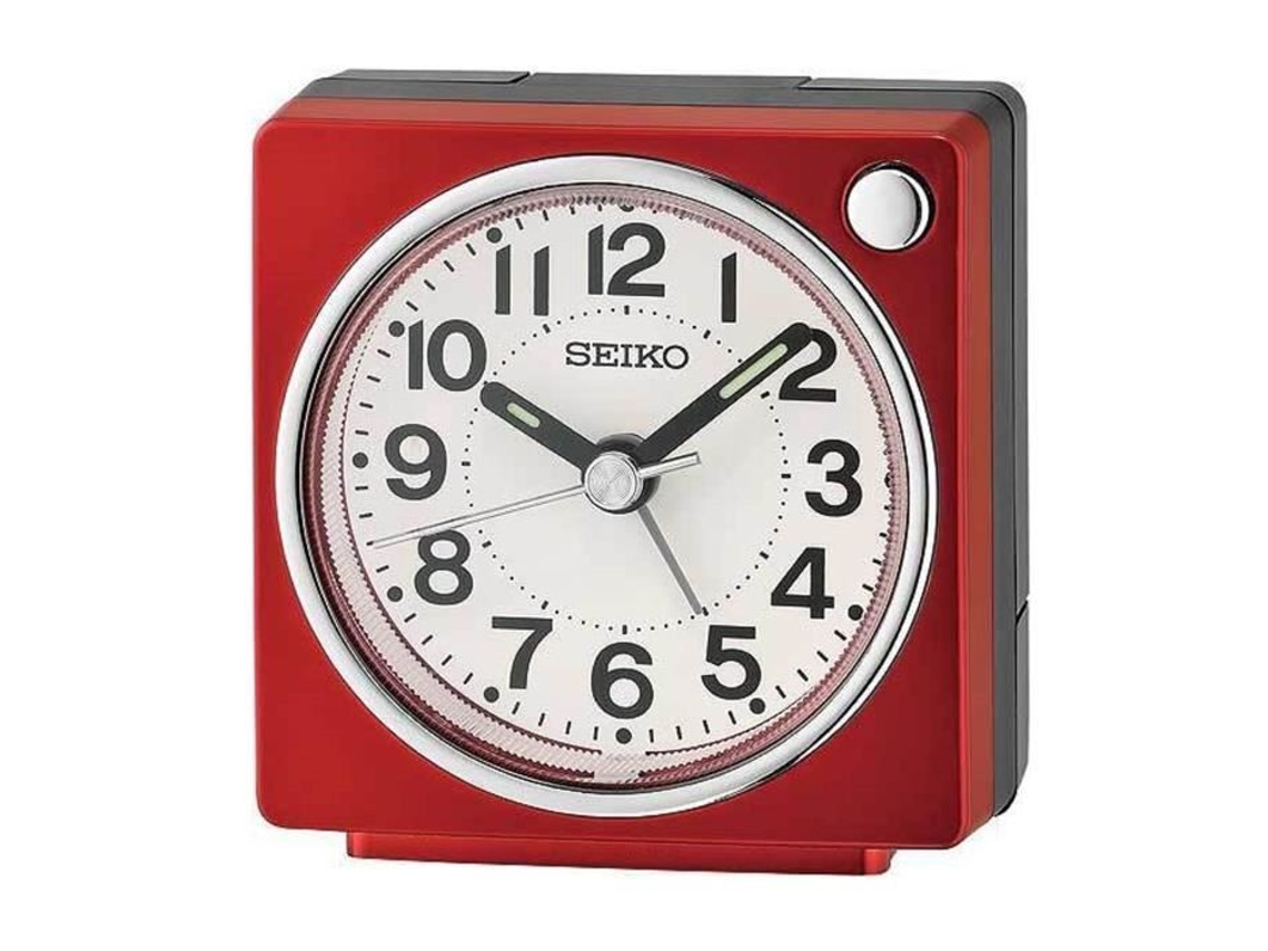 Despertador Seiko Despertador Quadrado Plástico Vermelho/preto Mostrador Branco Alarme Repetitivo Ponteiro Silencioso