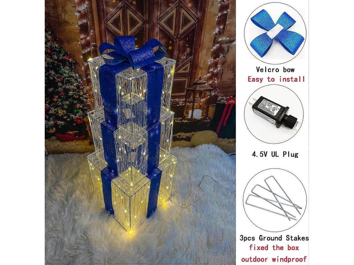 Conjunto De 3 Caixas De Presente Iluminadas De Natal Com 140 Led