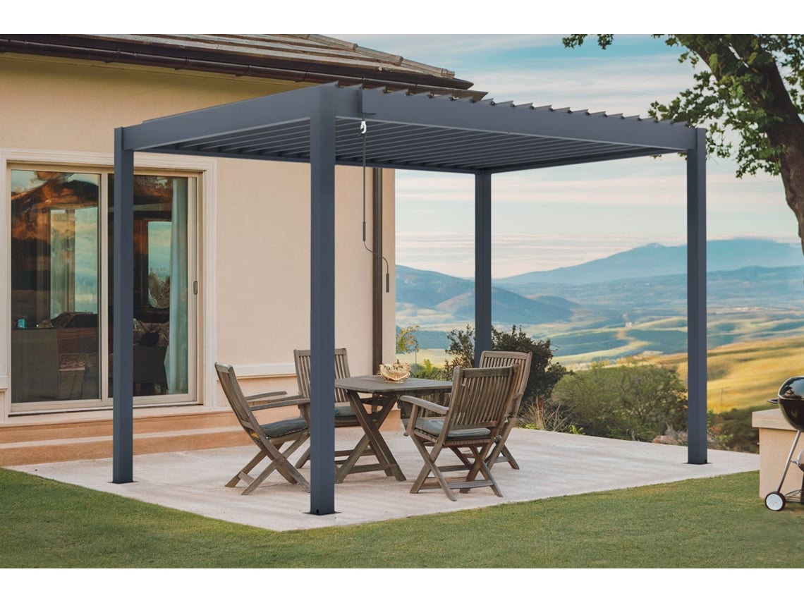 Pérgola Bioclimática Autoportante Piana 3x2m Em Alumínio Com 3 Peças Para Maior Privacidade.