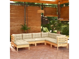 Vidaxl 7 Pcs Conjunto Lounge Jardim C/ Almofadões Creme Pinho Maciço