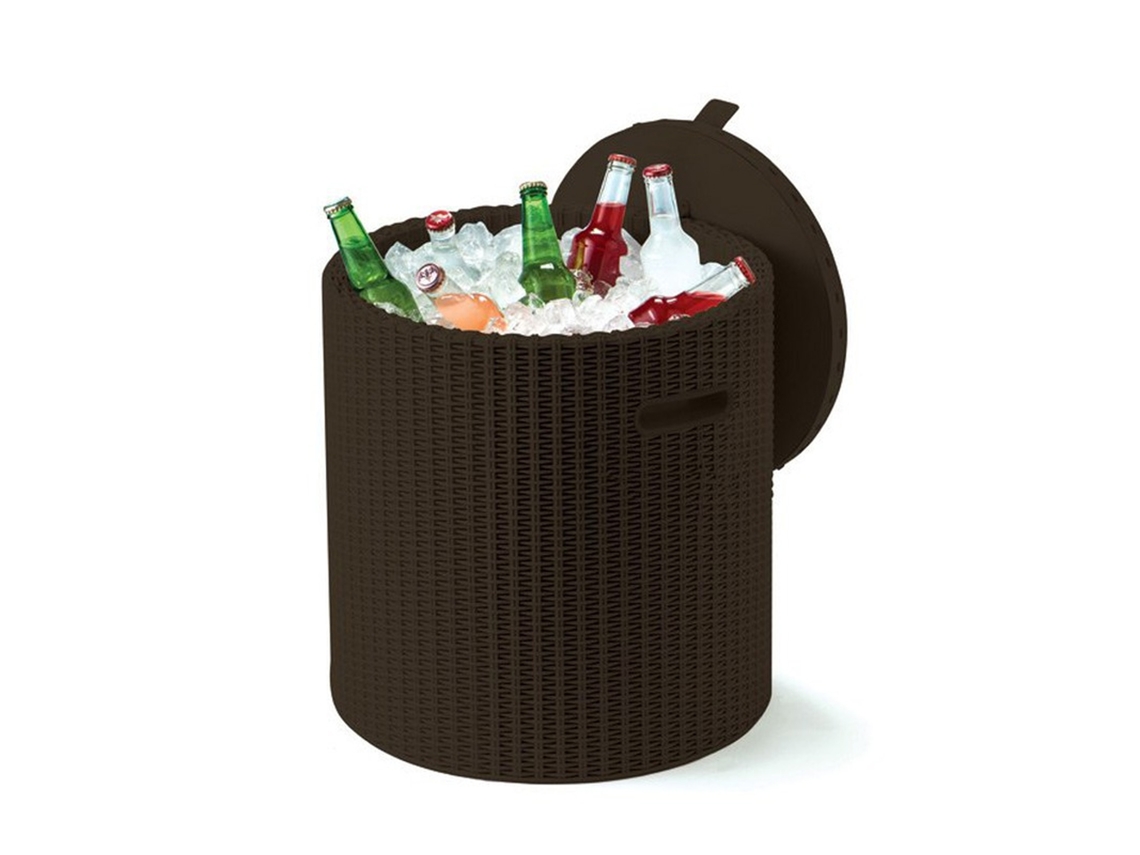 Mesa de apoio multiusos keter banco fresco 43 3x43 3x44 cm 39 l banco de mesa e frigorífico imitação rattan cor castanho escuro