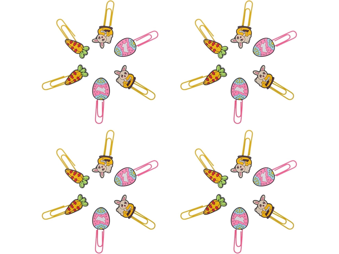 Clipes decorativos de Páscoa em formato de coelho, ovo e cebola, em PVC, 30 unidades (10 de cada modelo).