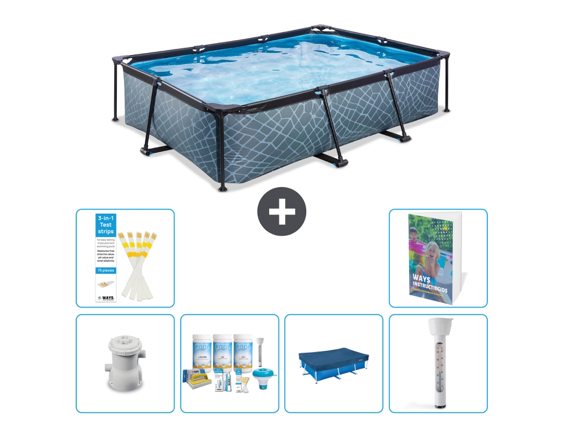 Piscina Exit Retangular Efeito Pedra 300x200x65 Cm 5 peças S237 EXIT TOYS