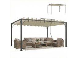 Pérgola 390x2 Para Jardim Com Desenho De Lâminas Superiores Giratórias Até 135° Proteção Uv 50+ Para Pátio Terraço Creme