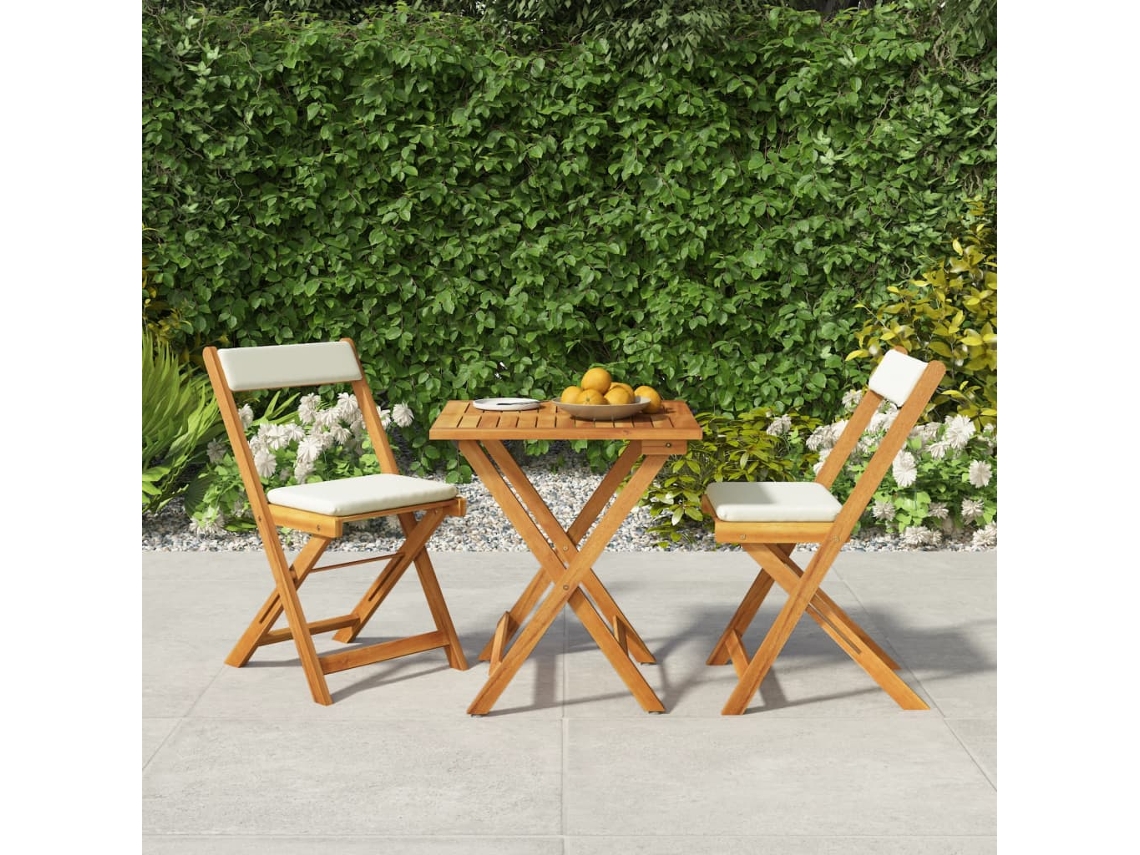 Pcs Conjunto Bistrô Dobrável C/ Almofadões Acácia Maciça Dkd Home Decor