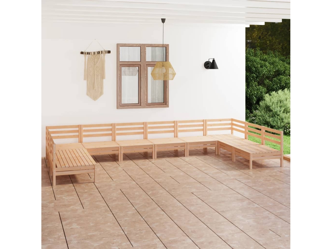 Vidaxl 10 Pcs Conjunto Lounge De Jardim Pinho Maciço