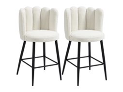 Conjunto de 2 cadeiras altas, banquinhos, com apoio de pés, tecido de lã, 65cm, creme/preto | S/MARCA