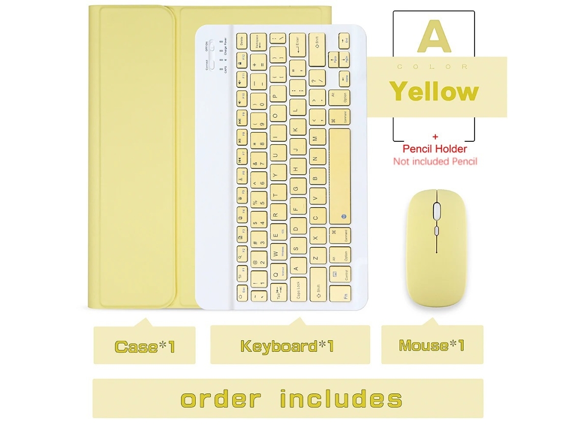 Capa Com Teclado Para Ipad Pro 12,9 Polegadas (2022/21/20/18) (amarelo Limão) + Teclado Bluetooth + Mouse Dual-mode 2.4g