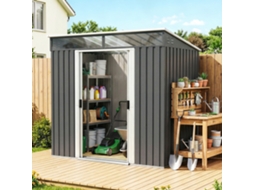 Suporte De Aço Galvanizado Cinza Para Ferramentas De Jardim Com 4 Janelas E 2 Ganchos - 195x122x181,5 Cm