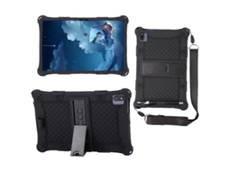Capa de silicone texturizada retrô para Teclast T40s com suporte e alça de ombro, preta Hengrongshen