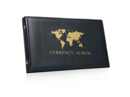 Álbum de Coleção de Notas com 40 Bolsos capa de couro PU transparente para moedas mundiais e selos | S/MARCA