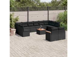 Vidaxl 13 Pcs Conjunto De Sofás De Jardim Com Almofadões Vime Pe Preto