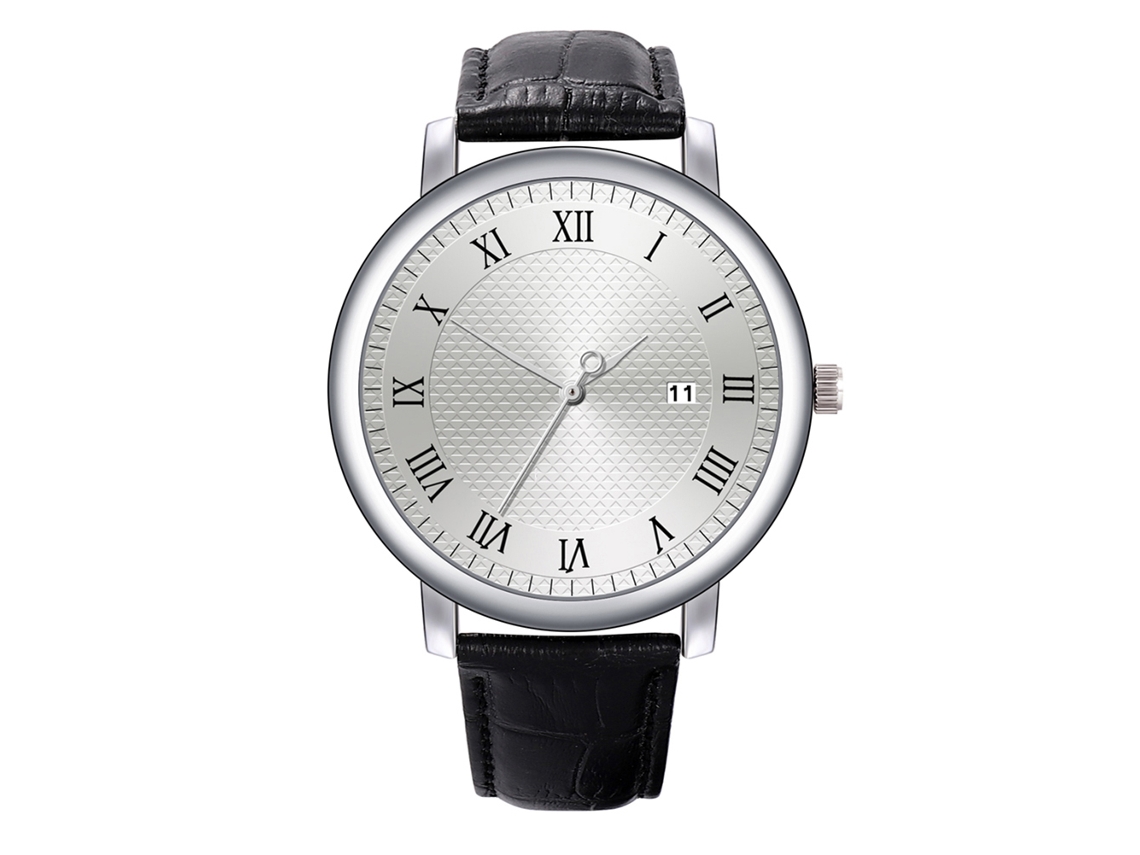 Relógio de pulso masculino elegante em couro PU (pulseira preta e branca)
